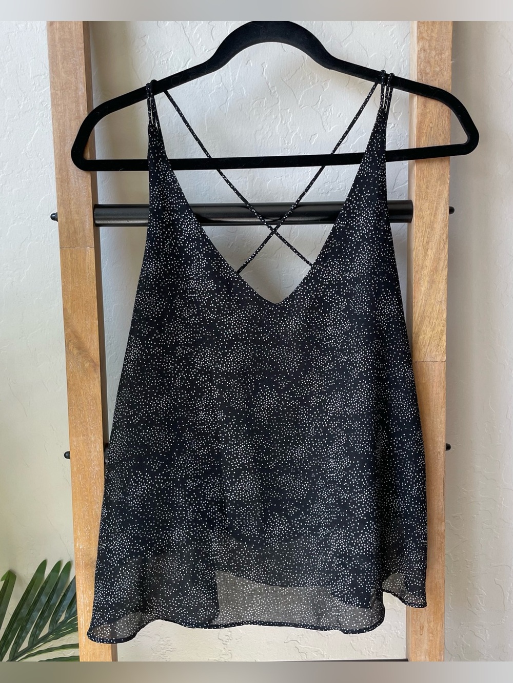 Millibon USA Black Polka Dot V-Neck Spaghetti Strap Tank Top